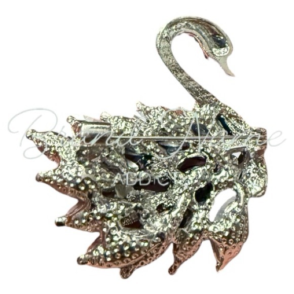 Swan Silver Tone Iridescent Blue Two Tone Rhinestone Brooch - Picture 3 of 3